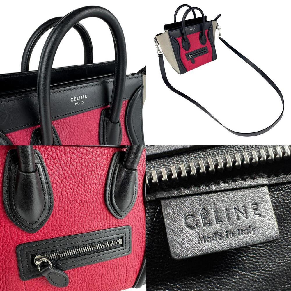 Celine Nubuck Luggage Leather Gray Black Bag Red Shopper Shoulder - Picture 4 of 4
